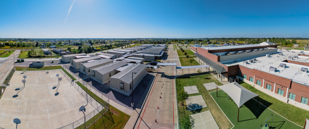 Cover Image Drone View of Portable Classrooms.