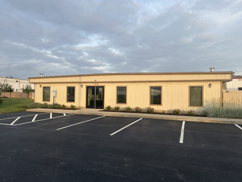 Cincinnati office entrance and parking lot.