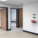 emergency eyewash station and office doors