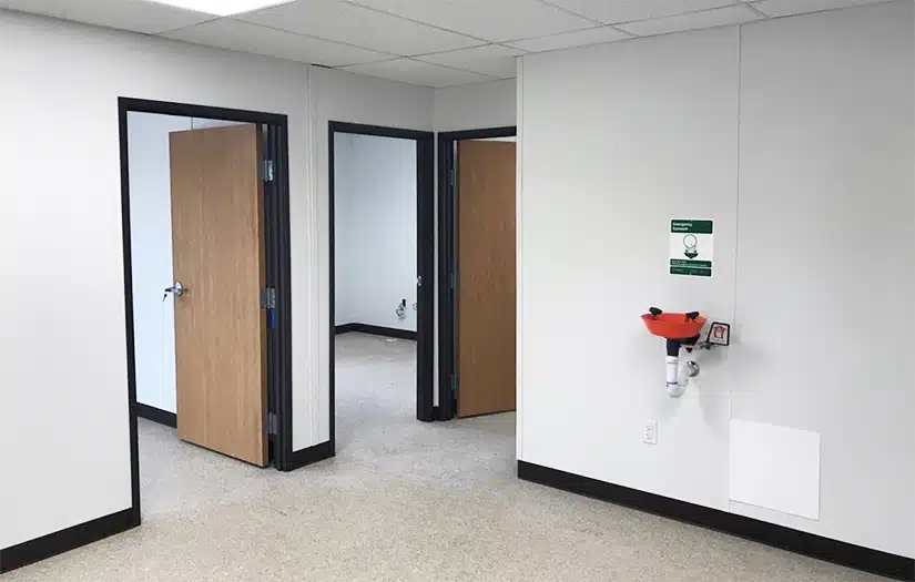 emergency eyewash station and office doors