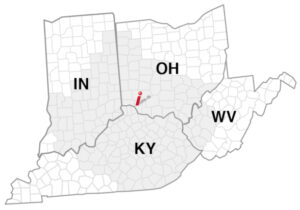 Map with pin on Cincinnati.