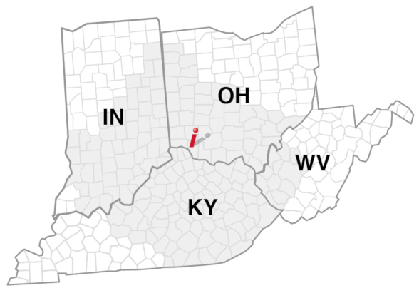 Map with pin on Cincinnati.