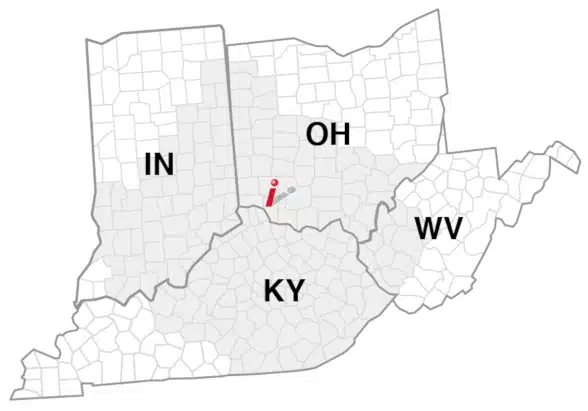 Map with pin on Cincinnati.