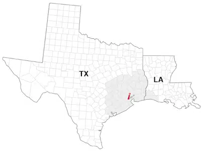 Map with pin on Houston.