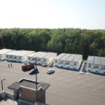 Rows of Modular Buildings in a parking lot