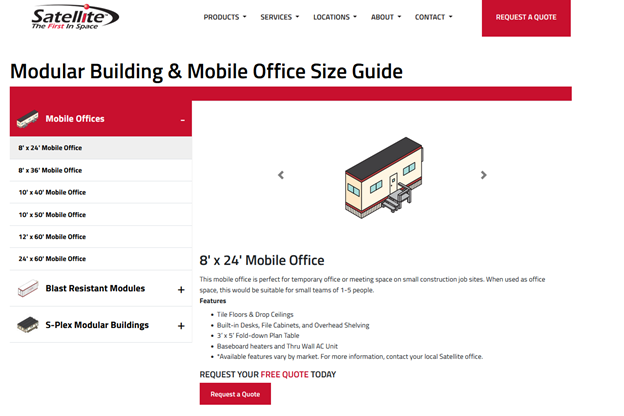 mobile office size guide web page