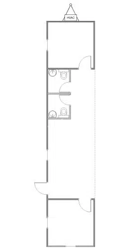 Floor plan of S-plex modular building, 2 bathrooms.