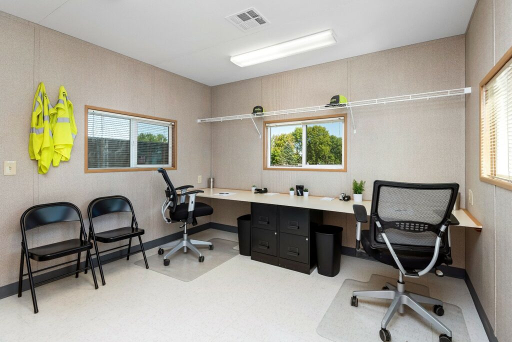 Interior private office at a job site mobile trailer