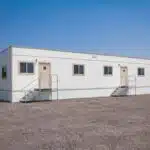 A mobile office trailer on a project site.