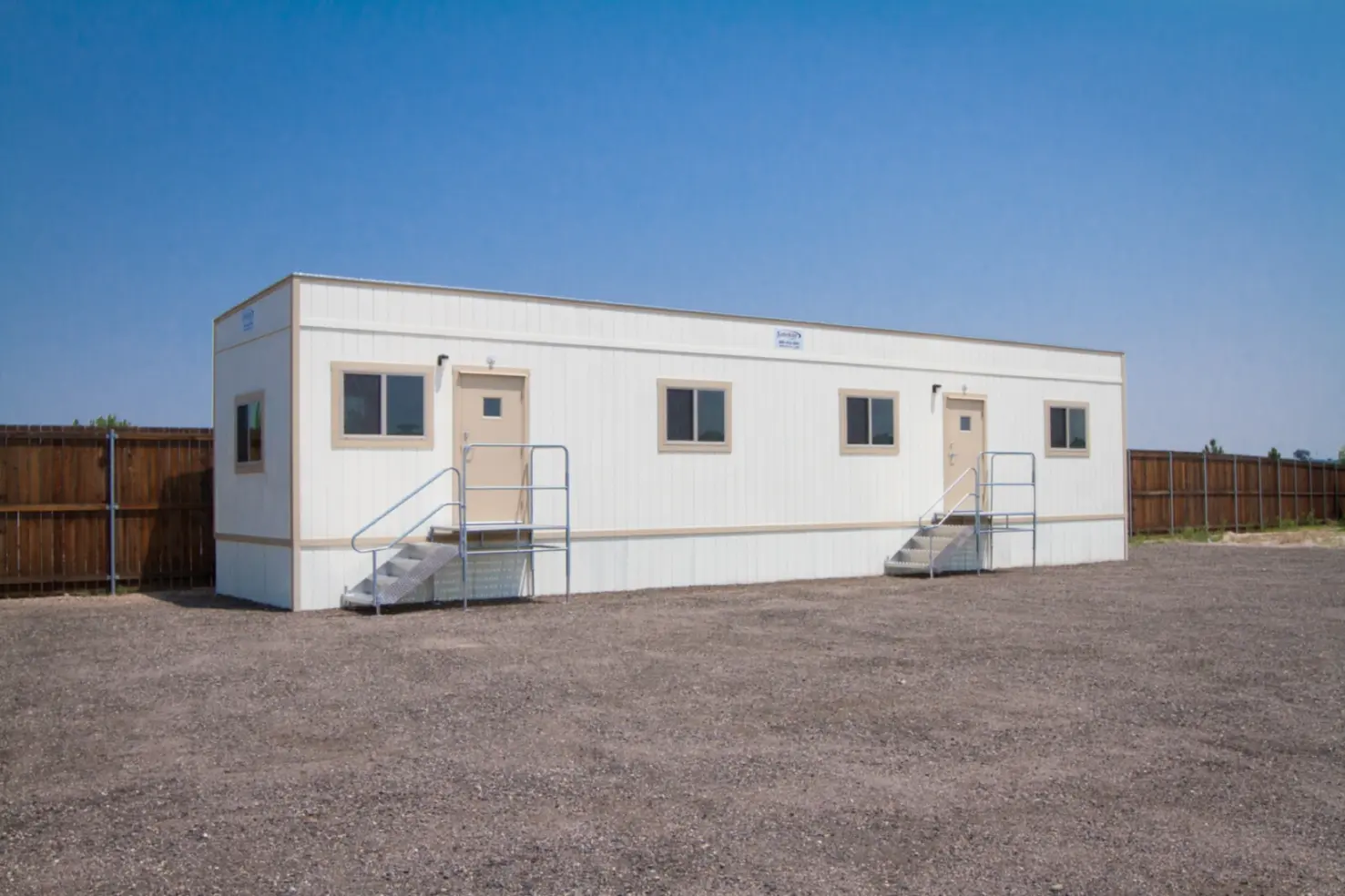 A mobile office trailer on a project site.