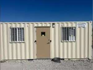 Ground level mobile office front view.