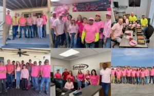 Employees wearing pink clothing 