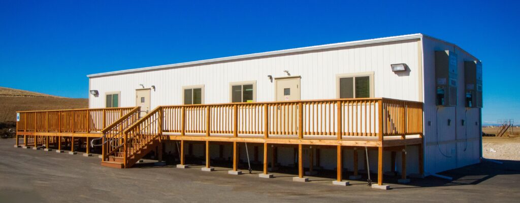 Stairs and walkway to mobile office.