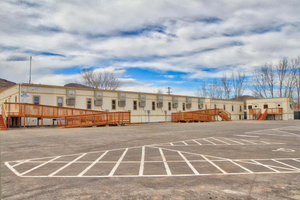 Parking lot to modular buildings.