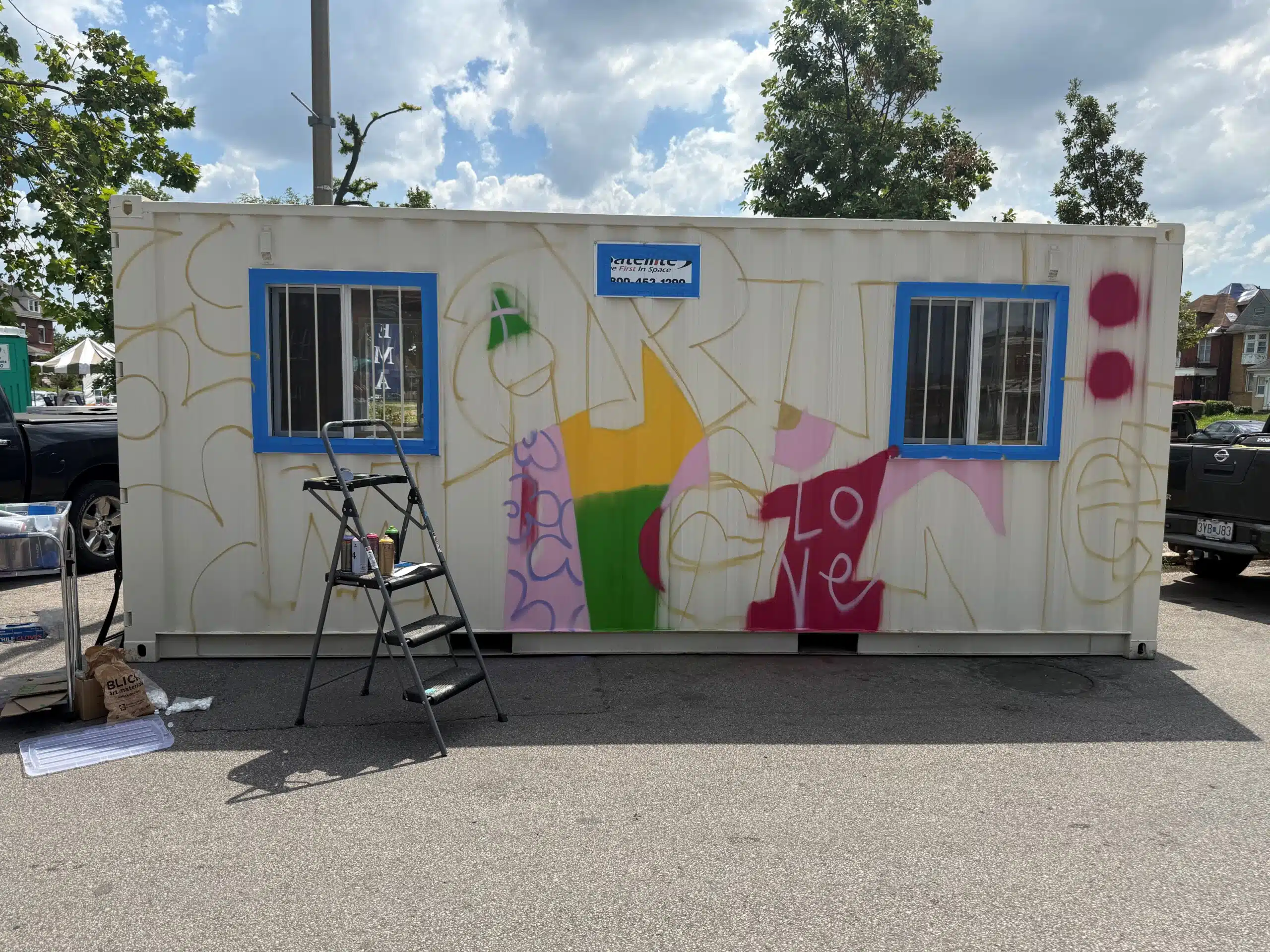 Painted mural on the ground-level office onsite clinic for disaster relief