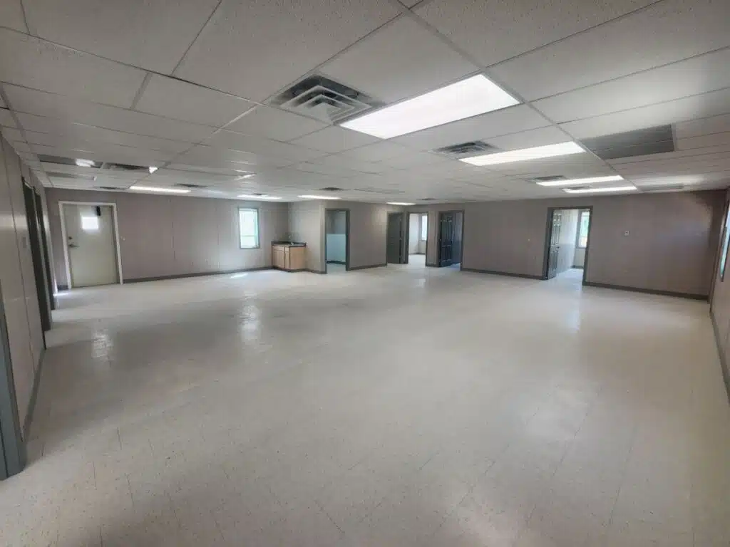 Inside s-plex modular building. Open area and offices