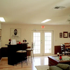 reception office entrance with high top counter and chairs