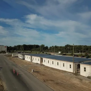 A collection of trailers at a worksite